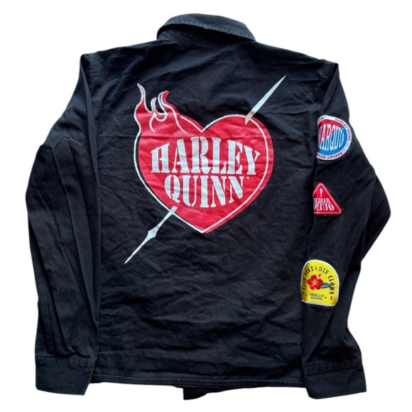 DC Comics The Suicide Squad Harley Quinn Patched Unisex Distressed Shacket SZ M - Picture 1 of 6